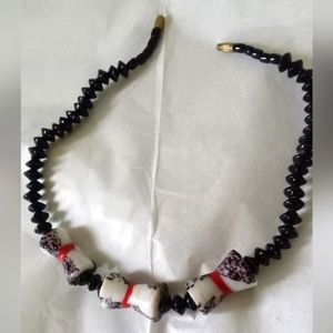 Vintage Jet, Onyx, & Marble Victorian Barrel Clasp Mourning Choker 16" Long